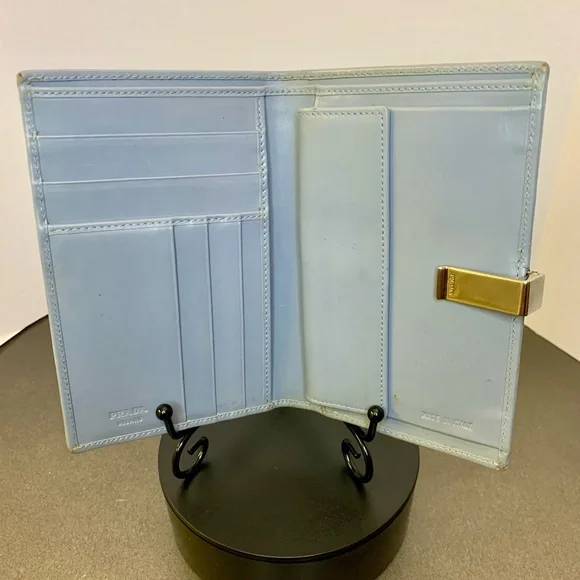 Prada Compact Wallet. Light Blue Soft Italian Leather EUC